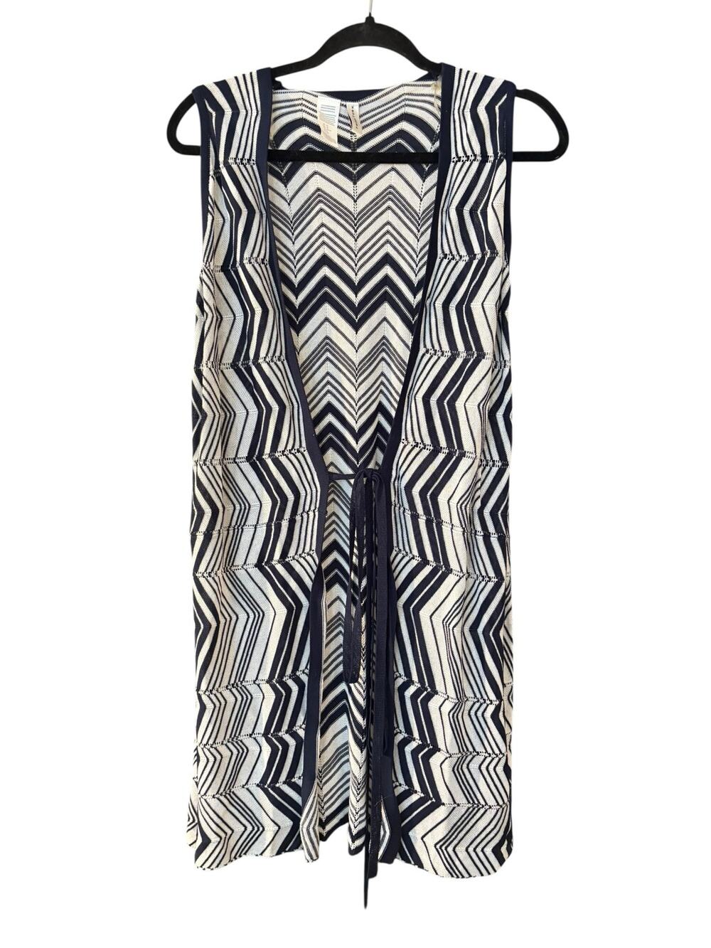 Trina Turk Women's Size L Navy/White Chevron Wrap Dress Tunic Cover Up Poolside